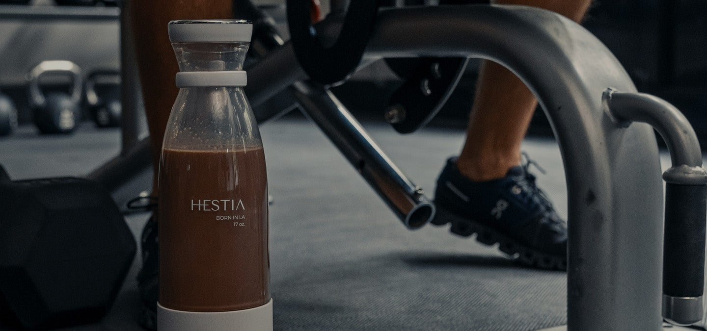 HESTIA portable blender at gym with workout shake